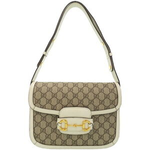 Gucci Horsebit 1955 Shoulder Bag Beige GG Supreme White Leather